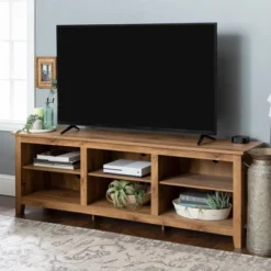 Transitional 6 Cubby Wood Open Storage Wood TV Stand For TVs Up To 80"- Saracina Home -Bedroom Furniture Store GUEST ce83f227 95ad 48d0 9fb8 48e192d8fef5