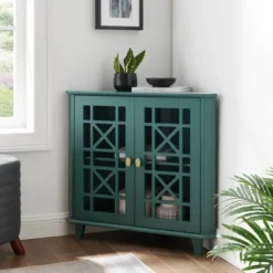 2 Door Corner Accent Cabinet With Fretwork Doors - Saracina Home -Bedroom Furniture Store GUEST cfceebbb fbd4 44ae b375 5b6a98a22a32