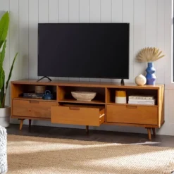 Cara 3 Drawer Mid-Century Modern 3 Drawer TV Stand For TVs Up To 80" - Saracina Home -Bedroom Furniture Store GUEST d0c50bac b70e 4f4a 80ee 5b7b6555975b