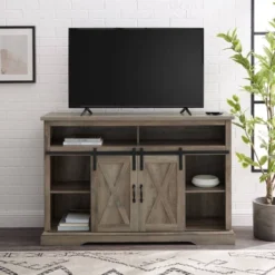 Transitional Sliding Barndoor Highboy TV Stand For TVs Up To 58" - Saracina Home -Bedroom Furniture Store GUEST d93bcb01 6b73 4caa 92df 0c0c138da9a4