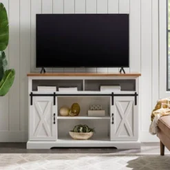 Transitional Sliding Barndoor Highboy TV Stand For TVs Up To 58" - Saracina Home -Bedroom Furniture Store GUEST dd9ce182 82e2 4e7a a263 00af007d0202