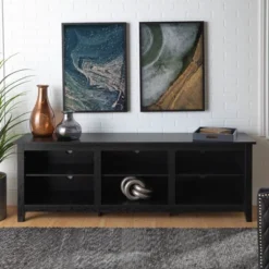 Transitional 6 Cubby Wood Open Storage Wood TV Stand For TVs Up To 80"- Saracina Home -Bedroom Furniture Store GUEST e1ec3d43 1637 41d5 b7e8 b83712cd51fe