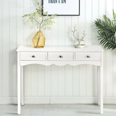 Costway Console Table Hall Table Side Table Desk Accent Table 3 Drawers Entryway White 7 Costway Console Table Hall Table Side Table Desk Accent Table 3 Drawers Entryway White - Image 5