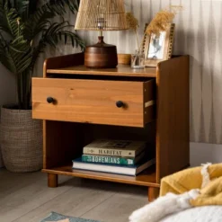 Set Of 2 Katie Transitional Tray Top 1 Drawer Solid Wood Nightstands Caramel - Saracina Home -Bedroom Furniture Store GUEST eb23e422 fbb6 4cbe 9d79 eccf62732510