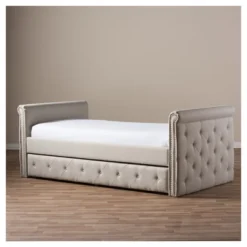 Twin Swanson Modern And Contemporary Fabric Tufted Daybed With Roll-Out Trundle Guest Bed - Baxton Studio -Bedroom Furniture Store GUEST f1e821fa 4d7d 4e24 9bd2 c0f2df87c2a9