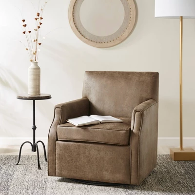 Glaser Faux Leather Swivel Chair Brown - Madison Park 3 Glaser Faux Leather Swivel Chair Brown - Madison Park