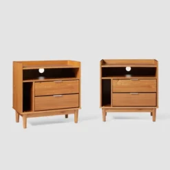 2pk Mid-Century Modern Solid Wood 2 Drawer Storage Nightstands - Saracina Home 26 2pk Mid-Century Modern Solid Wood 2 Drawer Storage Nightstands - Saracina Home -Bedroom Furniture Store GUEST f532e41d ed41 4d3a b78d 89ad584048a2