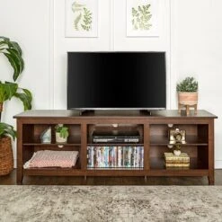 Transitional 6 Cubby Wood Open Storage Wood TV Stand For TVs Up To 80"- Saracina Home -Bedroom Furniture Store GUEST f89b070d c04c 4de6 a143 2ba0bc1fd9f0