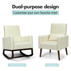 Tangkula 2-in-1 Upholstered Rocking Chair With Wood Leg & Pillow Relax Sofa Chair Light Grey/Beige/Dark Gray -Bedroom Furniture Store GUEST fb3113fc 95e1 49e1 b4da d0d1b94e6231