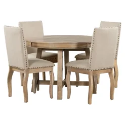 5 PCS Round Wood Extendable Dining Table Set With 4 Upholstered Dining Chairs-ModernLuxe -Bedroom Furniture Store GUEST fbbff2cd 1c63 4fc1 baba 030f081038fe