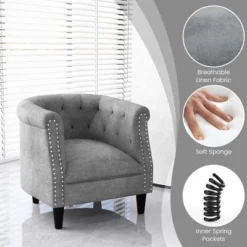 Costway Modern Accent Chair With Ottoman Armchair Barrel Sofa Chair With Footrest Grey 16 Costway Modern Accent Chair With Ottoman Armchair Barrel Sofa Chair With Footrest Grey -Bedroom Furniture Store GUEST fe363bf6 0f13 4b84 809e 32e0eedb3386