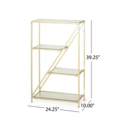 Kokesh Modern Glam Tempered Glass 3 Shelf Asymmetrical Bookcase Gold - Christopher Knight Home -Bedroom Furniture Store GUEST fe44afab b226 4b6b 83bf d92ad3ad8955